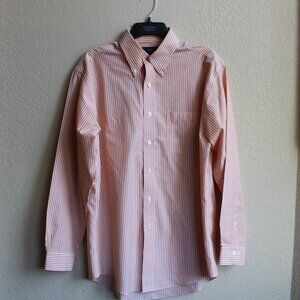 364 Brooks Brothers 100% cotton Non-Iron Orange Striped Dress Shirt Mens M